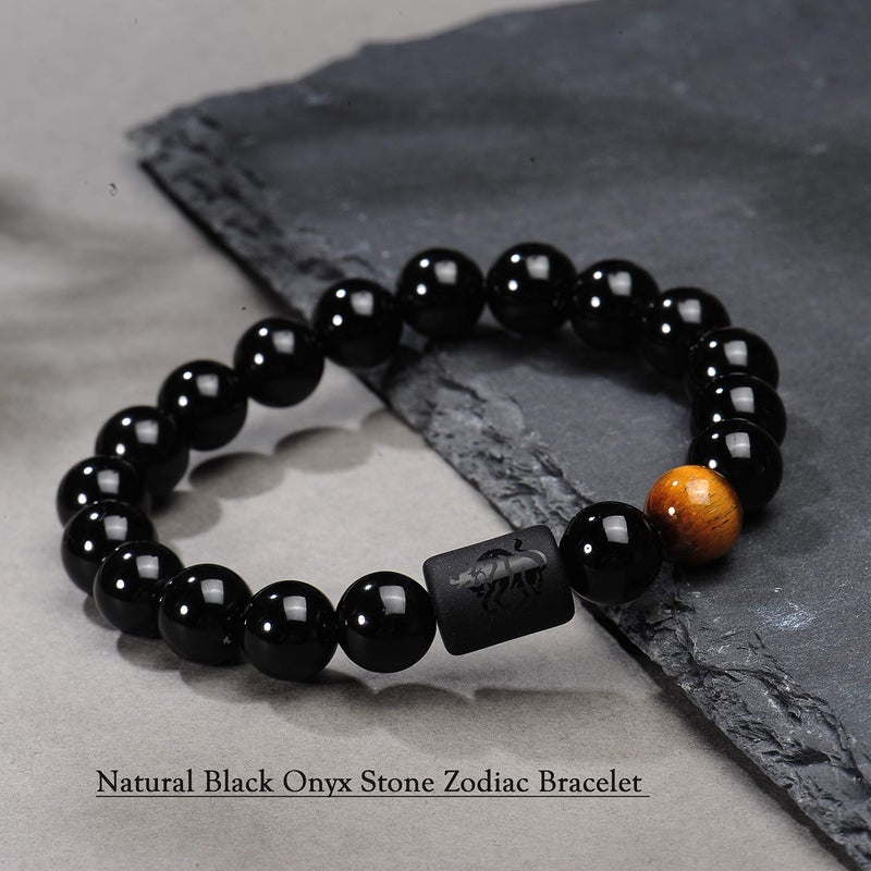 VLINRAS Zodiac Taurus Bracelet for Men Women Taurus Gifts Natural Black Onyx Stone Zodiac Charm Bracelet Constellation Horoscope Jewelry - Image 3